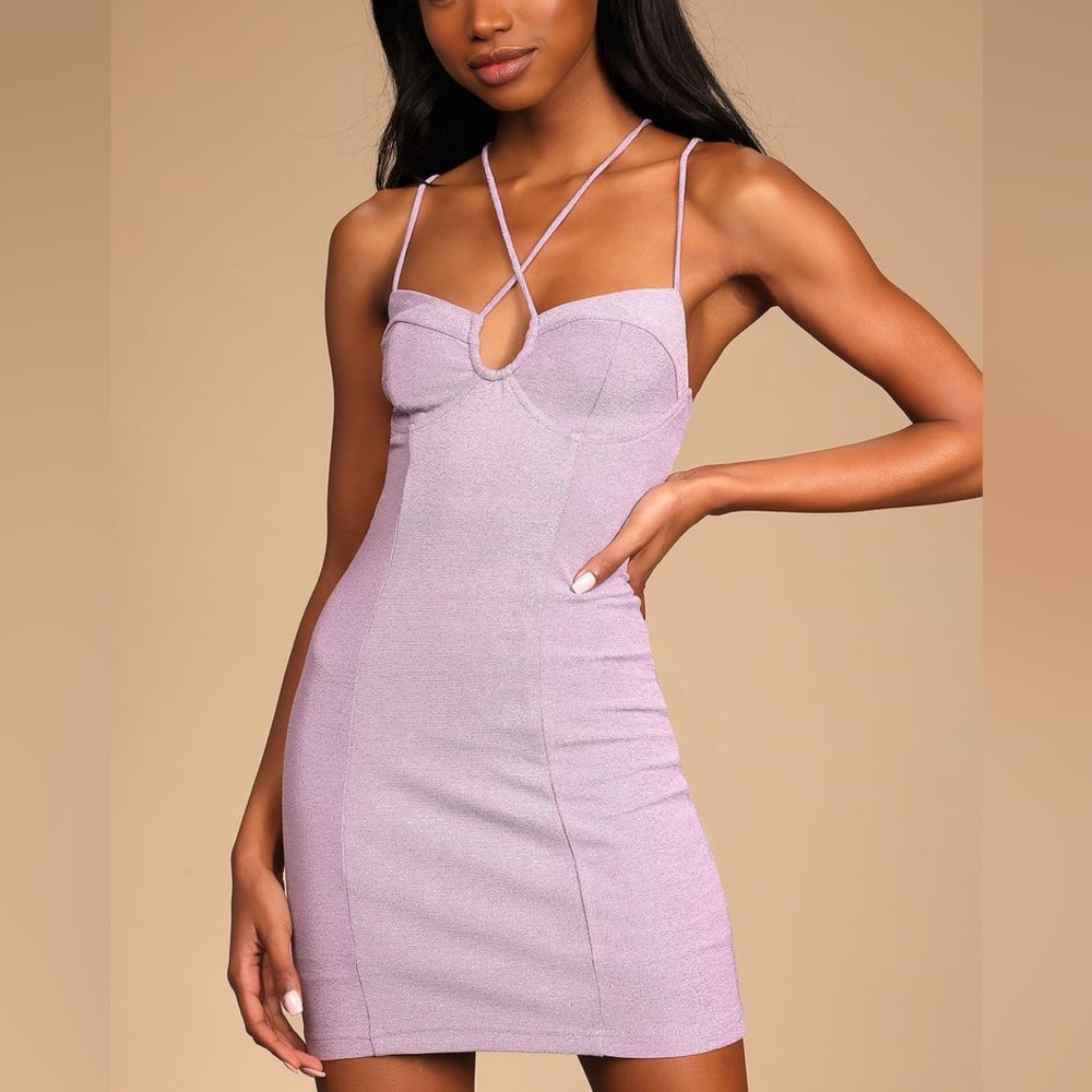 NWT LULU's Bodycon Dress Shiny Lilac Tie-Back Size Medium